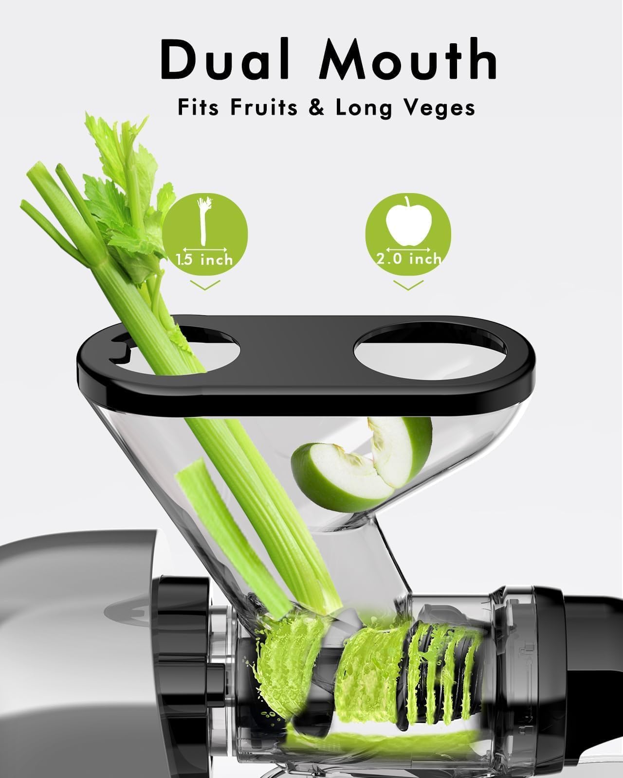Gray Electric Single Auger Masticating Juicer Compact Slow with Dual Feed Chute for Fruits  Vegetables