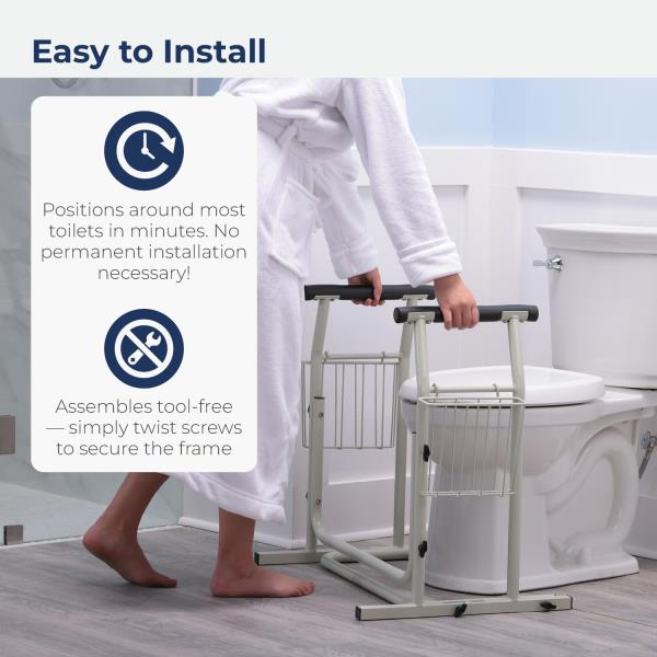 Drive Medical Freestanding Toilet Safety Frame Grab Bar Rail White