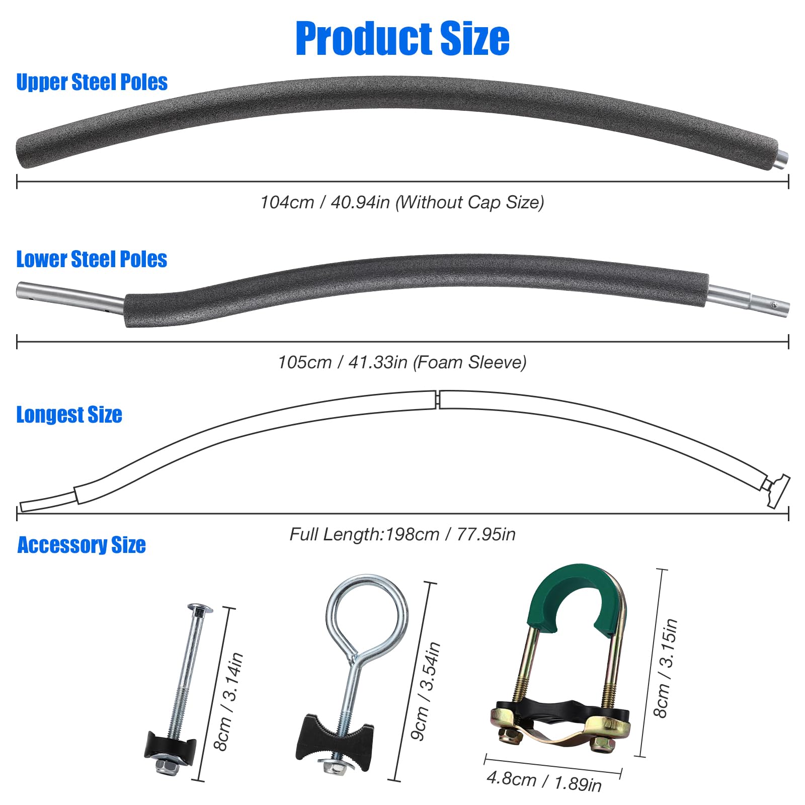 Curved Trampoline Replacement Poles 1 Upper  1 Lower for 8-16ft
