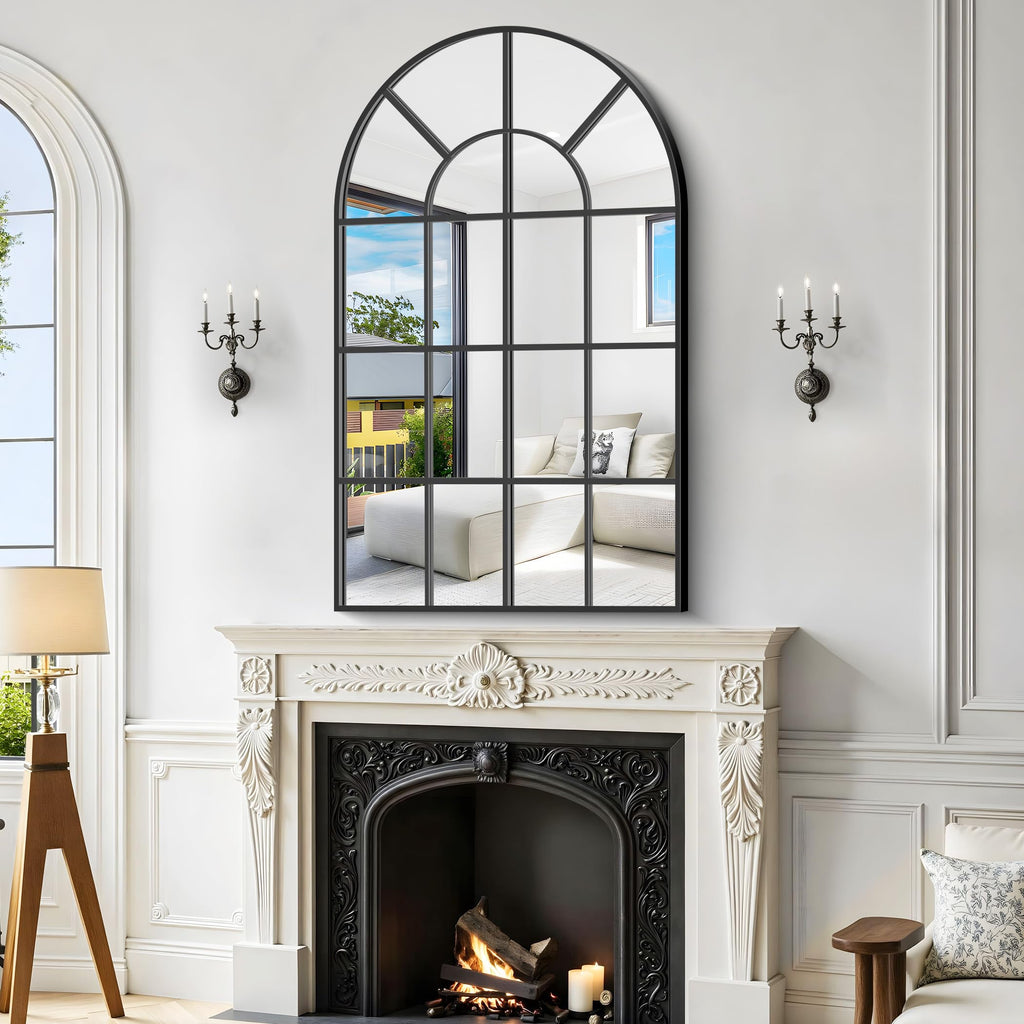 New GLASHOM 30x48 Black Arched Window Pane Wall Mirror Retail $149.00