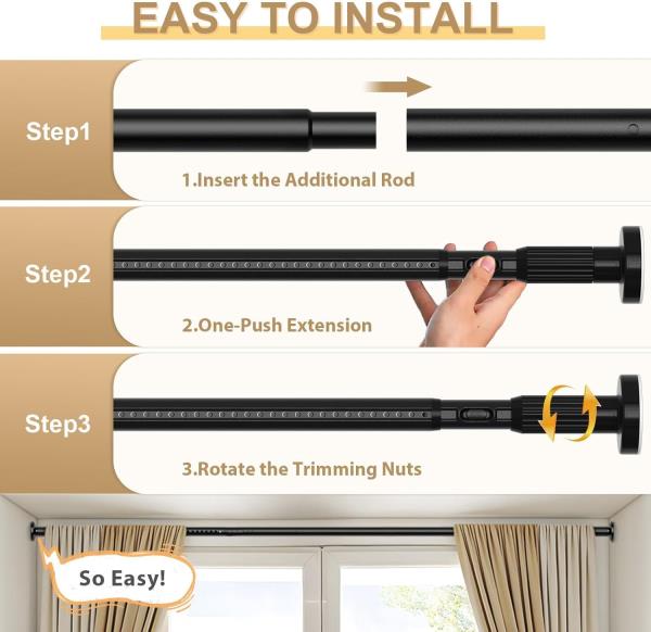 Black Tension Curtain Rod 41-118In Outdoor Curtain Rod