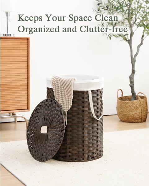 SETVSON Laundry Hamper with Lid 23.8 Gal (90 L) PE Rattan, Brown Retail $66.00
