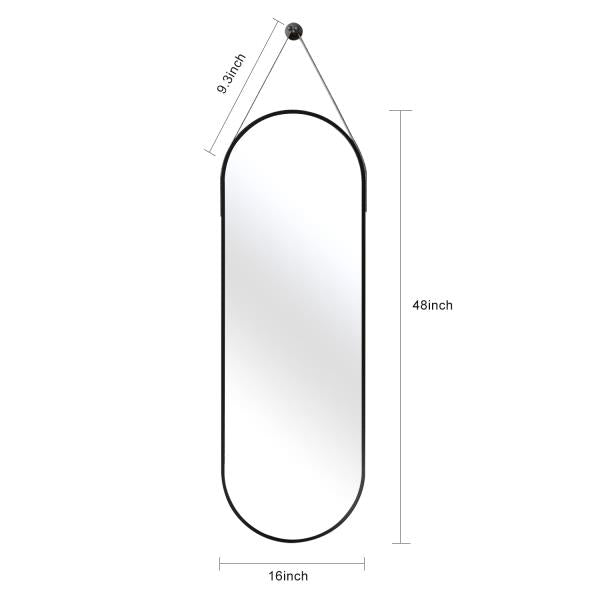 x 16 Oval Full Length Wall Mounted Hanging Mirror Black