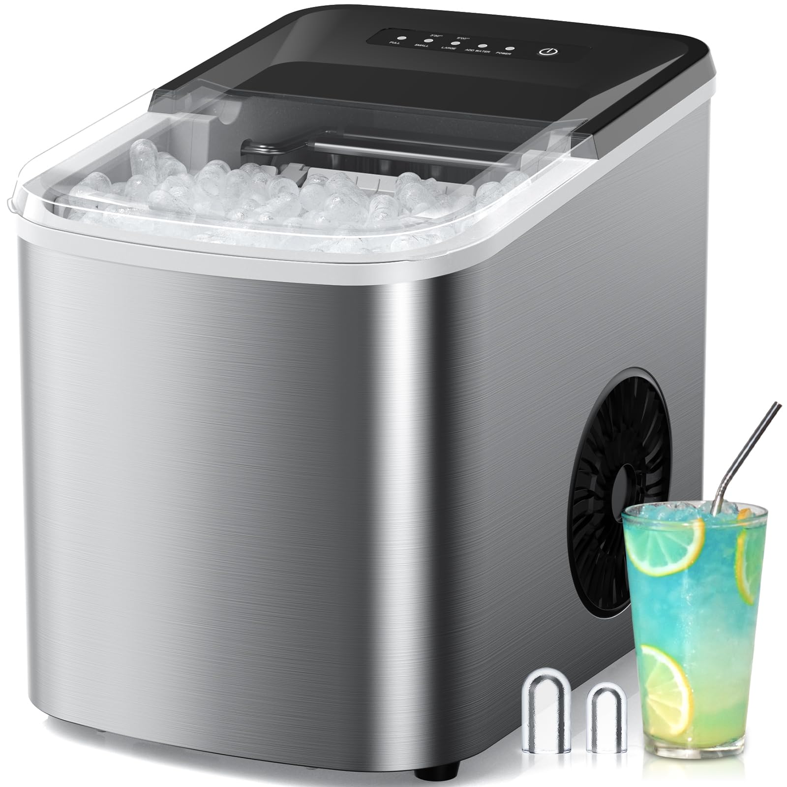 Silver Self-Cleaning Countertop Ice Maker 38 lbDay Production