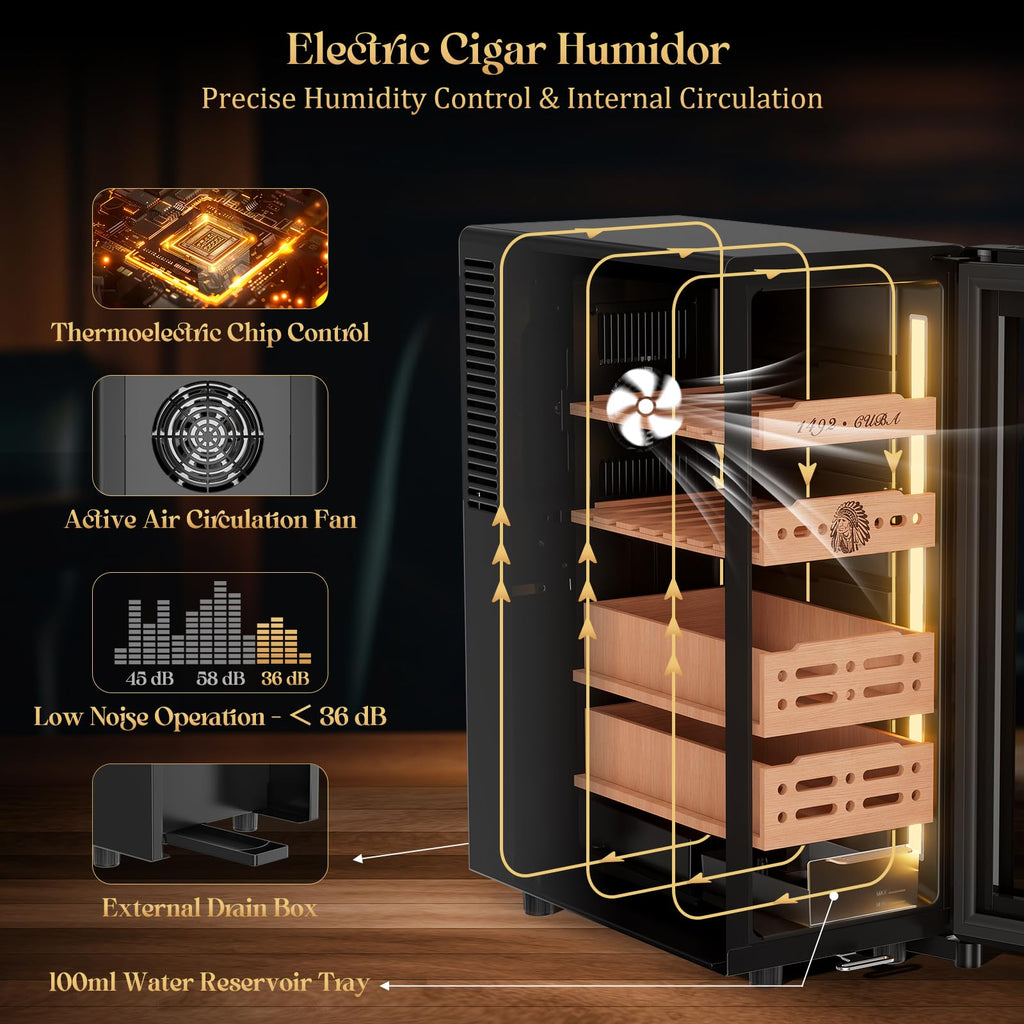 LIHTUN 35L Electric Cigar Humidor Cabinet Black Retail $298.00
