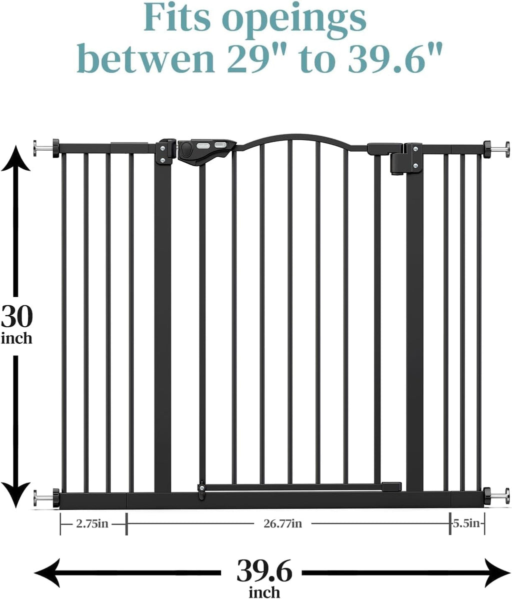 Baby Pet Gate for Stairs Doorways Hallways 29-39.6 Wide 30 Tall Black Pressure Mounted