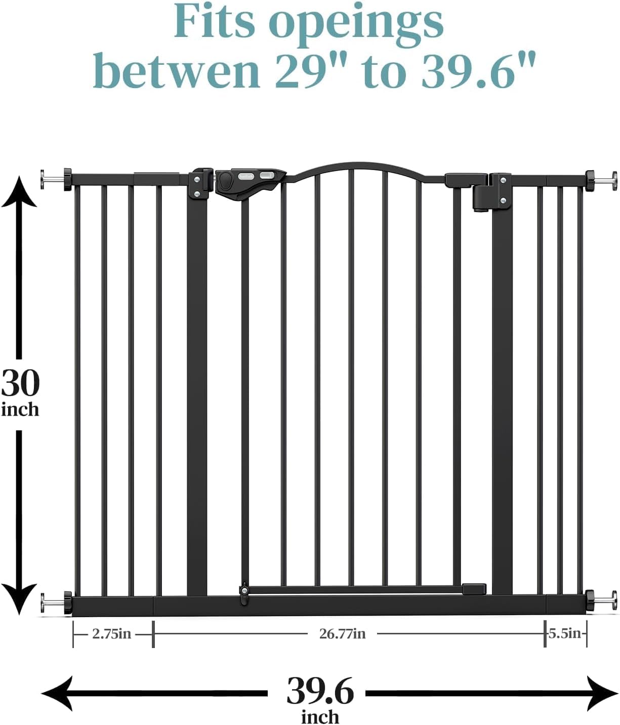 Baby Pet Gate for Stairs Doorways Hallways 29-39.6 Wide 30 Tall Black Pressure Mounted