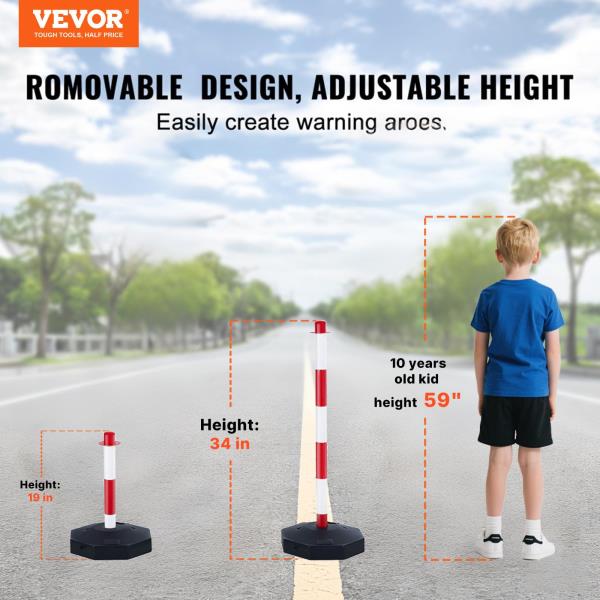 Adjustable Traffic Delineator Post Cones 6 Pack with 6.6FT Chain Red  White