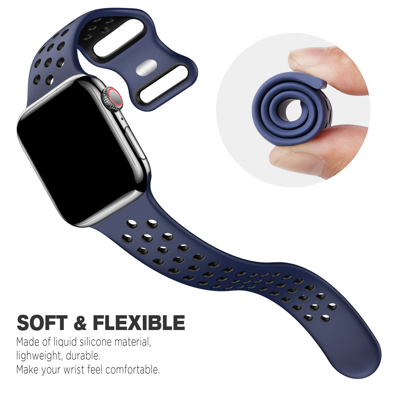 Pack Soft Silicone Breathable Sport Bands for Apple Watch Series 1-7SE 424445mm ML - Assorted Colors Retail $19.00
