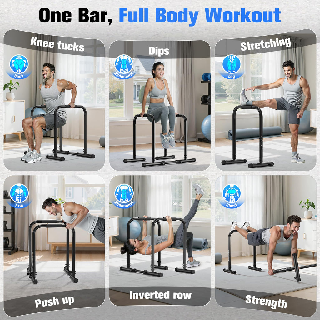 Open-Box New Sportsroyals DP3 Adjustable Dip Station 400LBS Heavy Duty Parallette Bars - Black.
