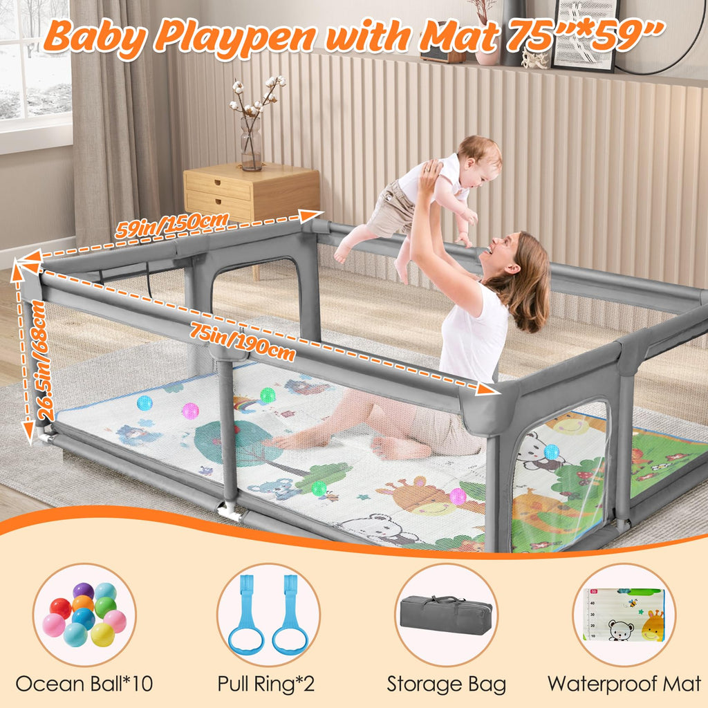 Open-Box New FRTUI Extra Large Baby Playpen w Mat 75x59.