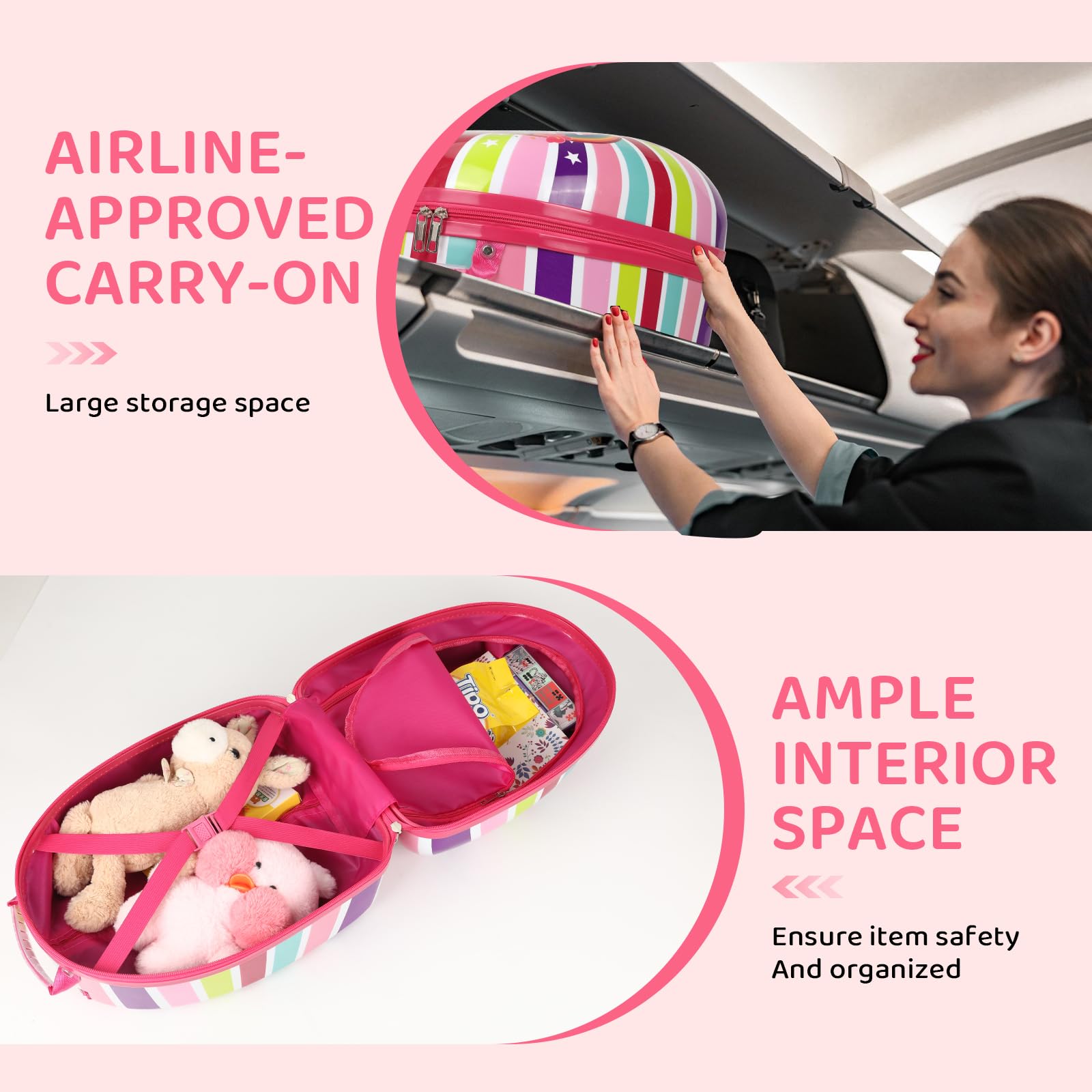 -in-1 Ride-On Scooter Suitcase Hardside for Kids LED Wheels Retractable Handle Pink