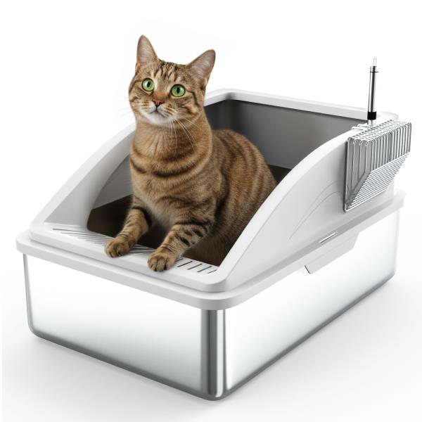 Stainless Steel Enclosed XL Cat Litter Box with Lid High Sided Leak Proof