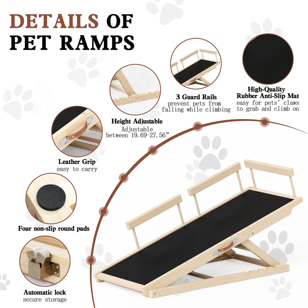 Wooden Dog Ramp 55.12in Adjustable Height for Small Medium Large Dogs - Wood