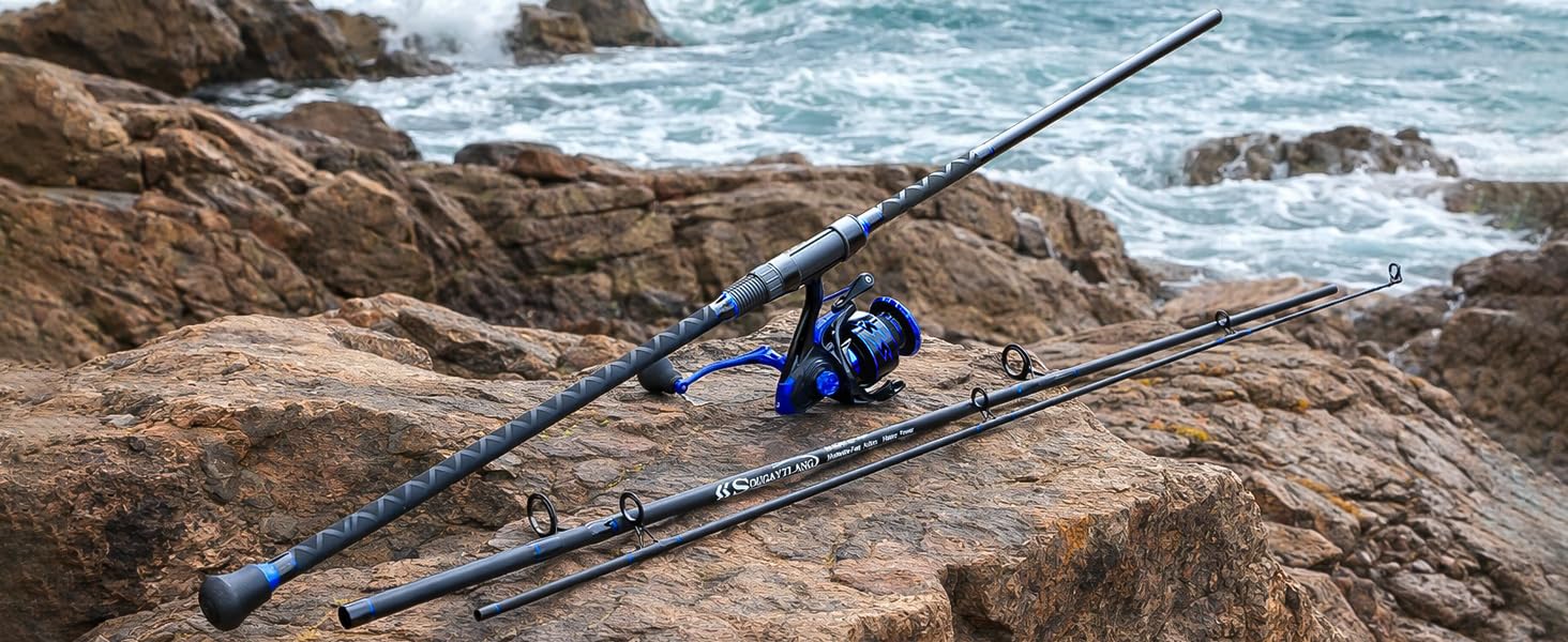 Surf Fishing Combo 3-Piece Carbon Fiber Travel Rod  4000 Spinning Reel 20LB Drag 5.21 Ratio 121 Bearings