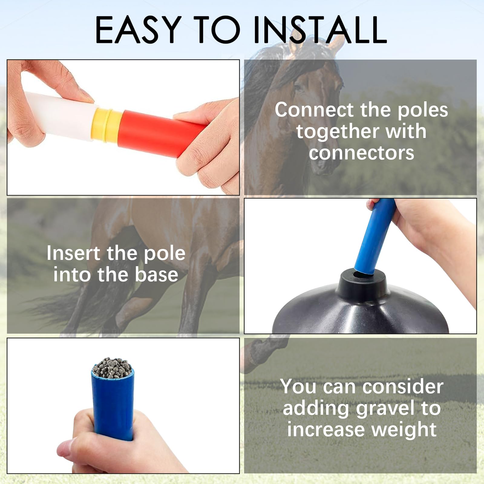 Set 6FT Adjustable Pole Bending Training Poles for Horses Multi-Color