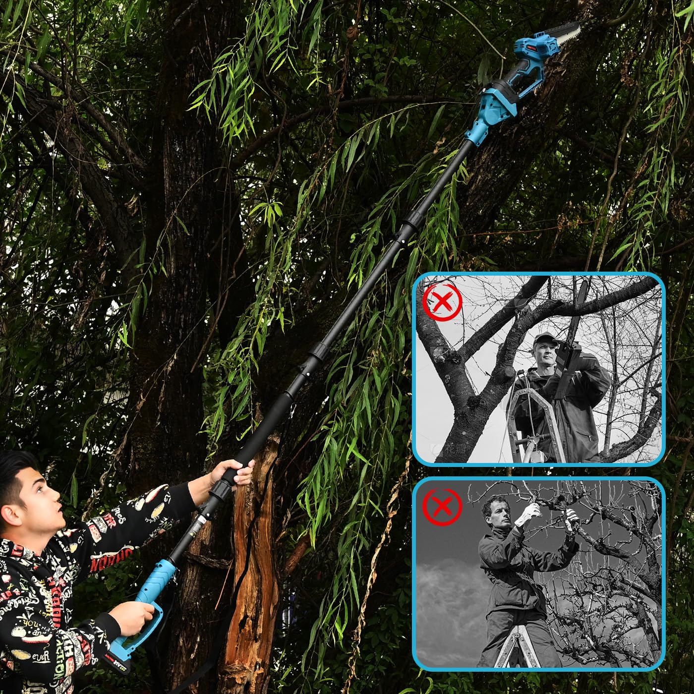 Blue 2-In-1 Pole Saw  6-Inch Mini Chainsaw