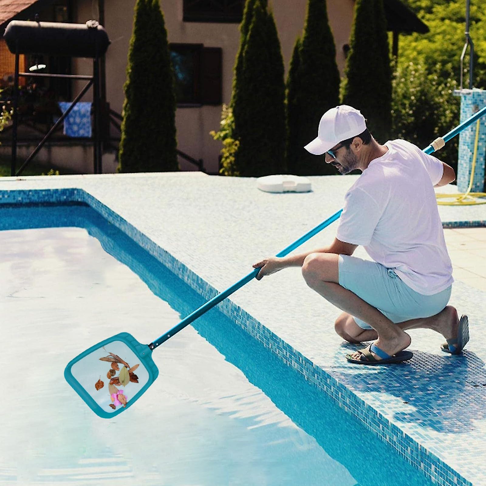 Ft Telescopic 3 Piece Adjustable Swimming Pool Cleaning Pole Blue Anodized Aluminum