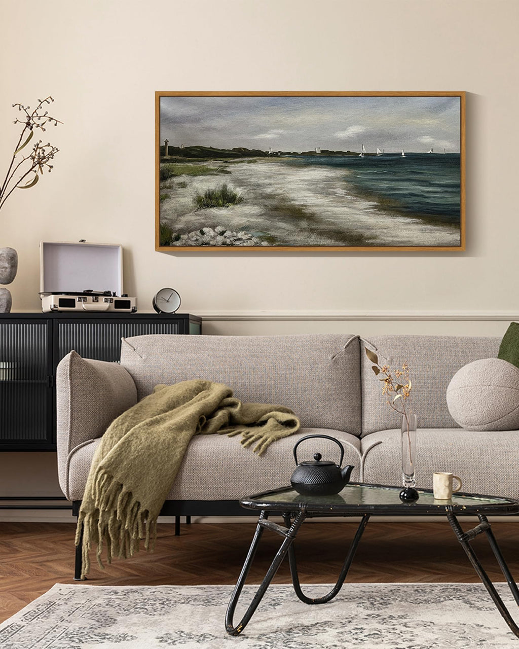 New SHENIFY 20x40in Vintage Framed Coastal Landscape Wall Art Retail $49.00