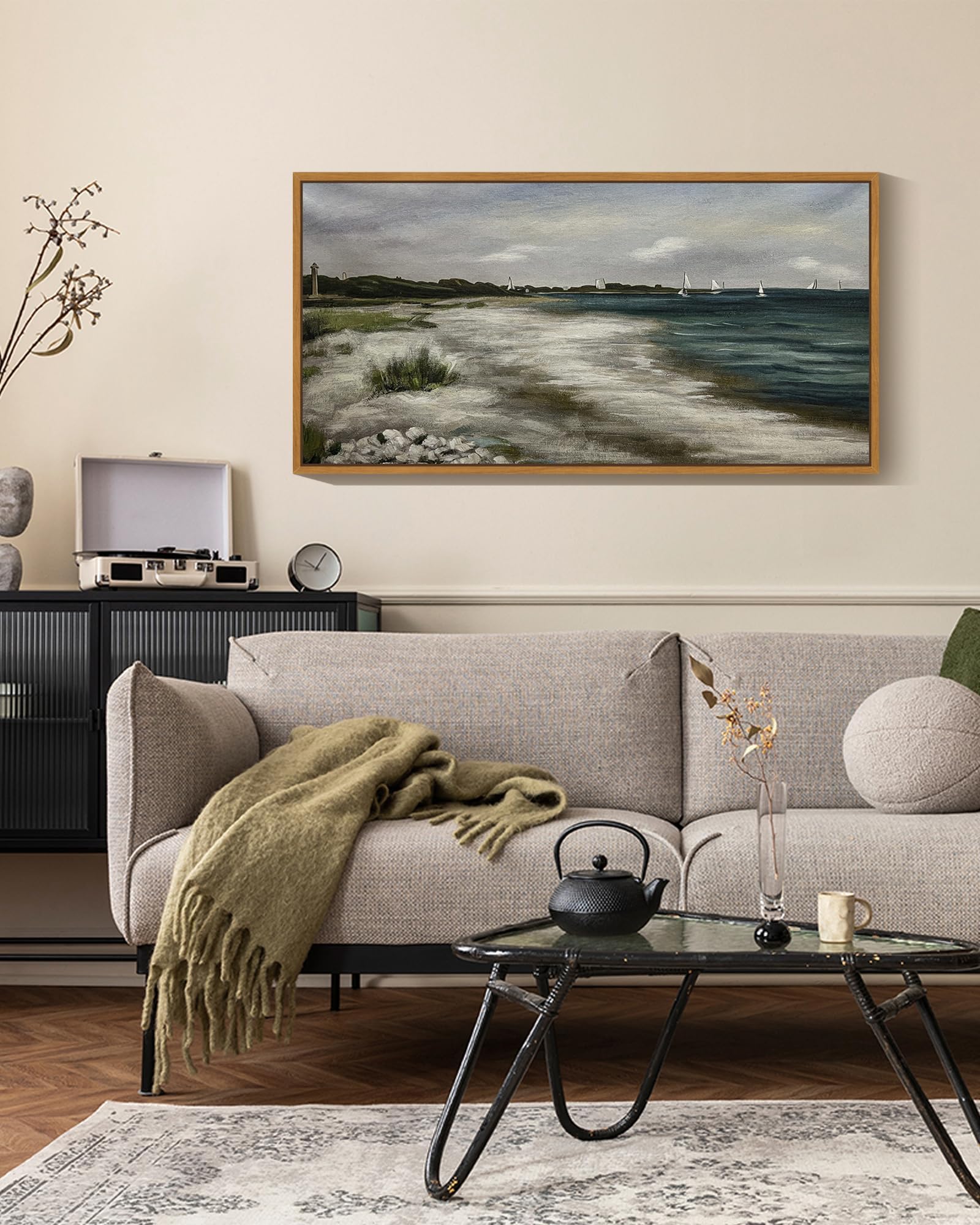 New SHENIFY 20x40in Vintage Framed Coastal Landscape Wall Art Retail $49.00
