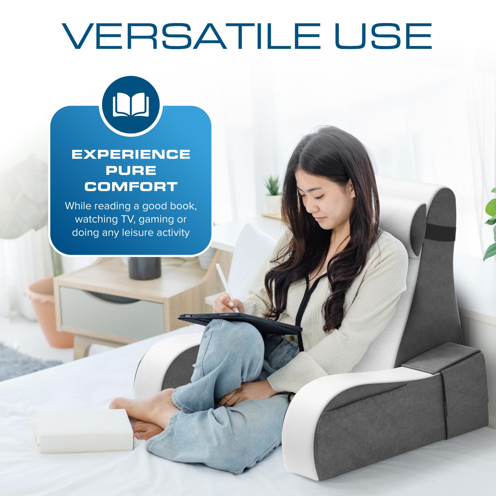 Kolbs Bed Wedge Pillow for Sleep Apnea, Acid Reflux, and Back Pain Relief, with Chic Jacquard Cover - Headboard Wedges for Sleeping (19" Wedge Reading - Grey) Retail $47.00