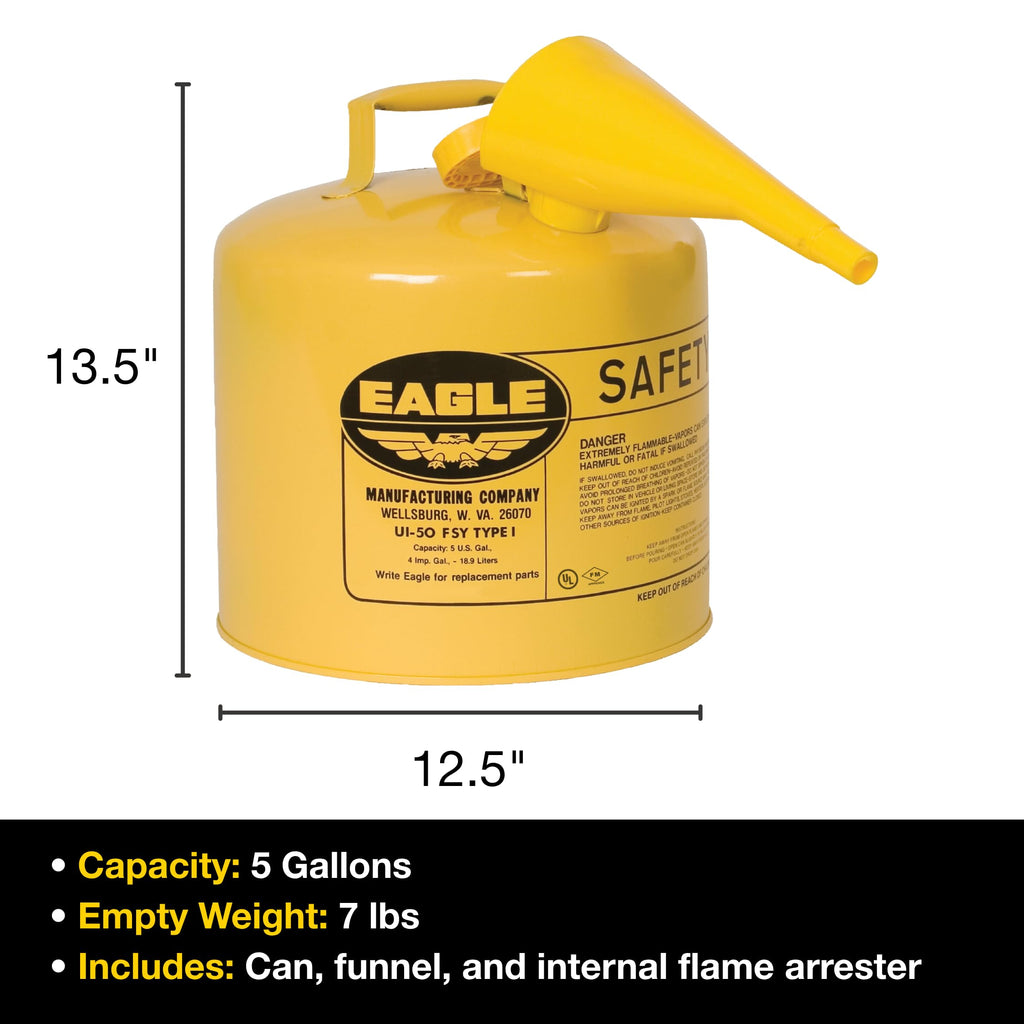Gallon Type I Yellow Safety Gas Can for Diesel with Flame Arrester and Funnel