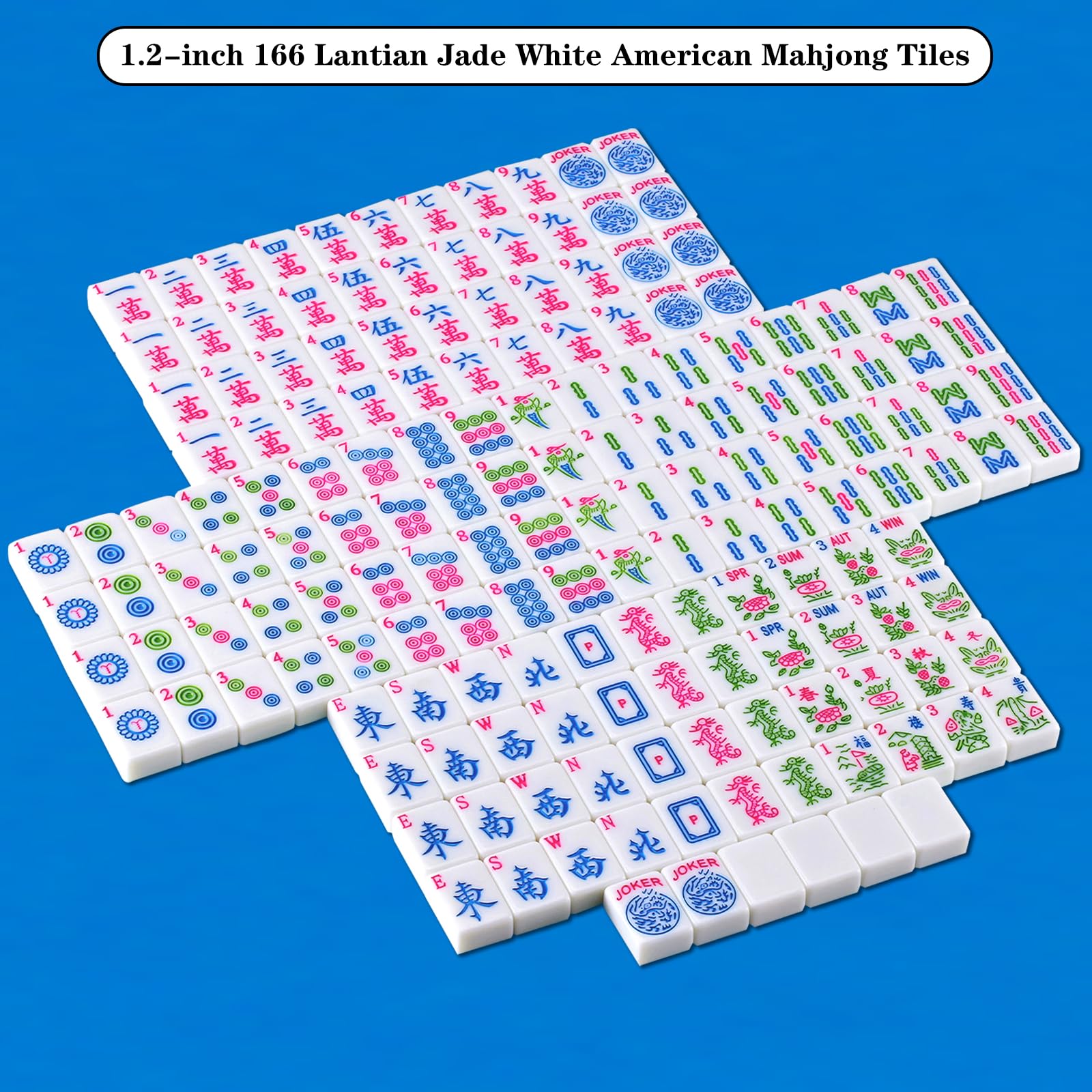 American Mahjong Set with 166 1.2-inch Lantian Jade White Tiles  Mat