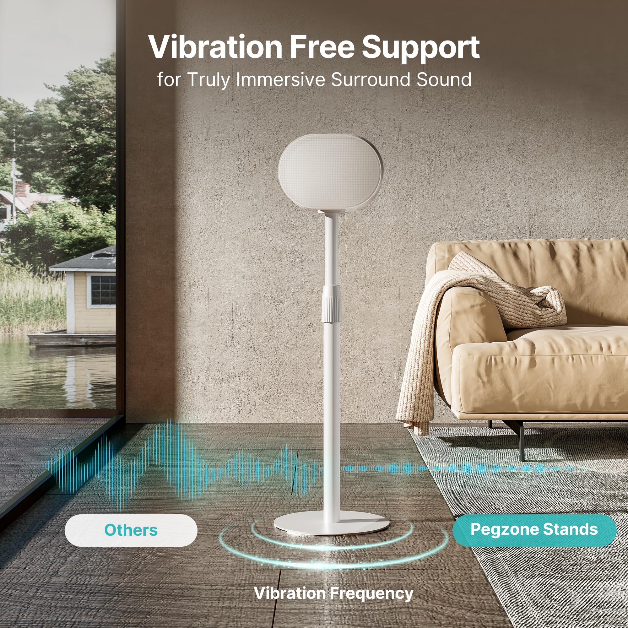 White Height-Adjustable Speaker Stands Pair for Sonos Era 100  300 Cable Management