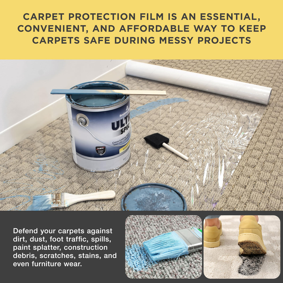 Carpet Protection Film 24-inch x 50-Foot Roll Clear Plastic Temporary Floor Protector Retail $25.00