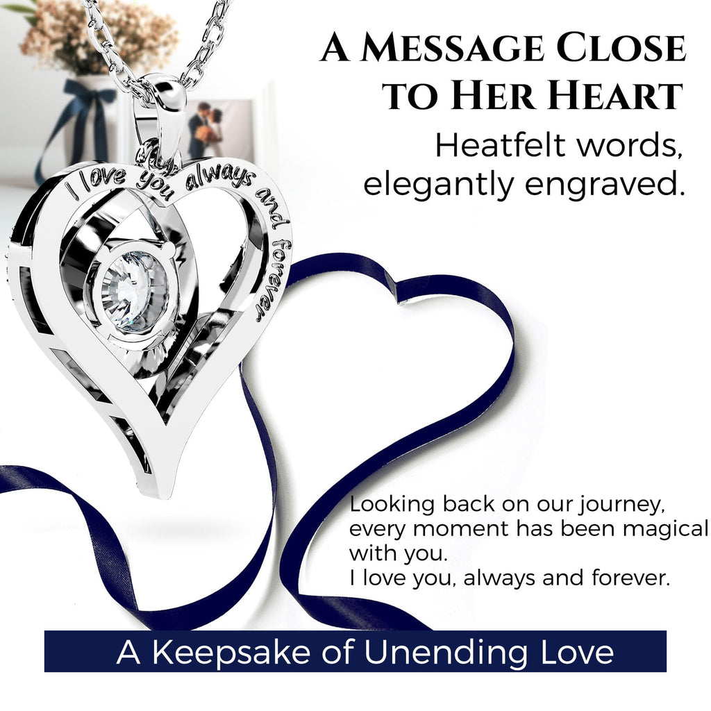 Heart Pendant Necklace Moissanite S925 Sterling Silver White Gold I Love You Engraved Retail $161.00