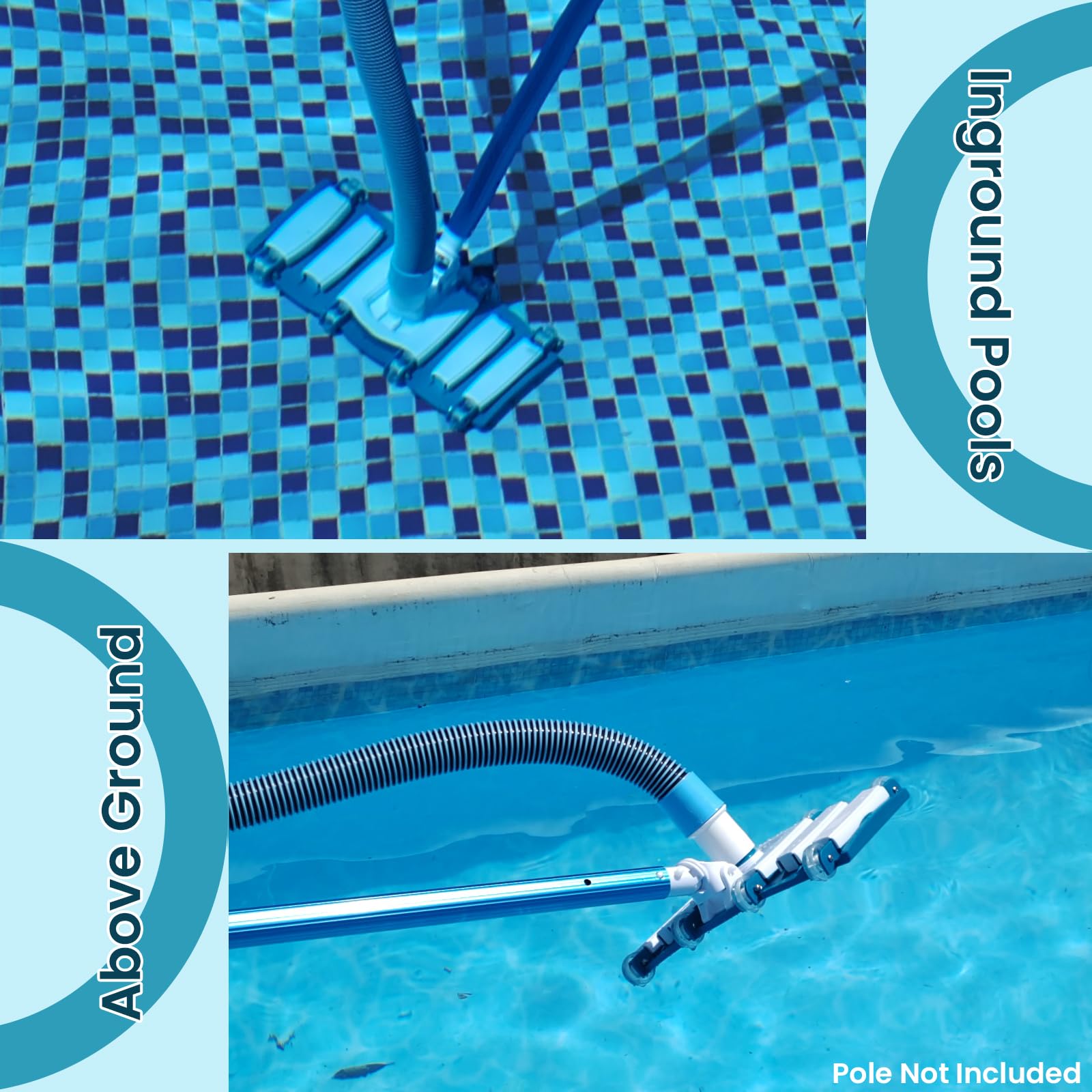 5 x 30ft Swimming Pool Vacuum Hose Kit with Weighted Rotatable Head  Wheels