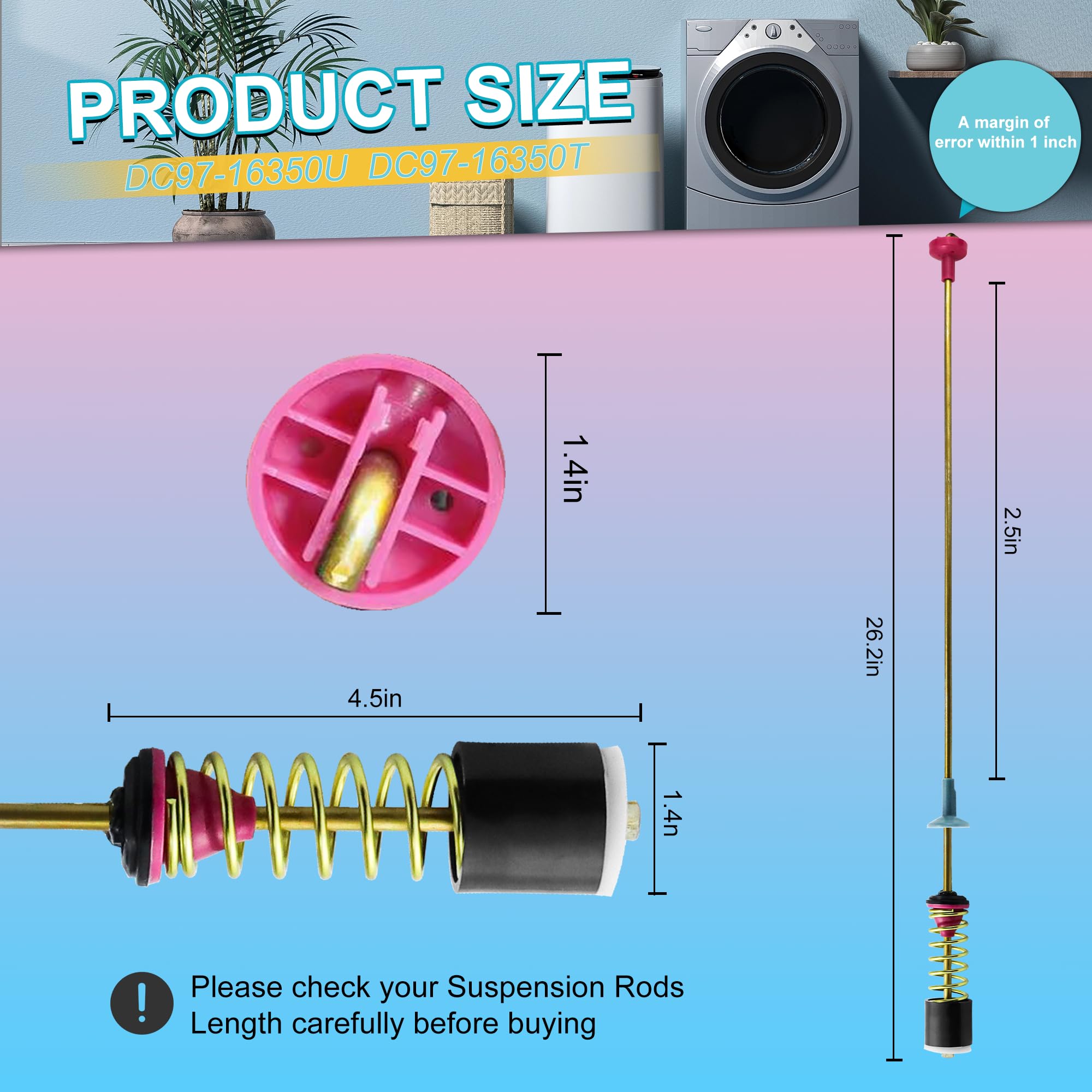 Open-Box New Vypart DC97-16350U 4pc Suspension Rod Kit for Samsung Washers Retail $33