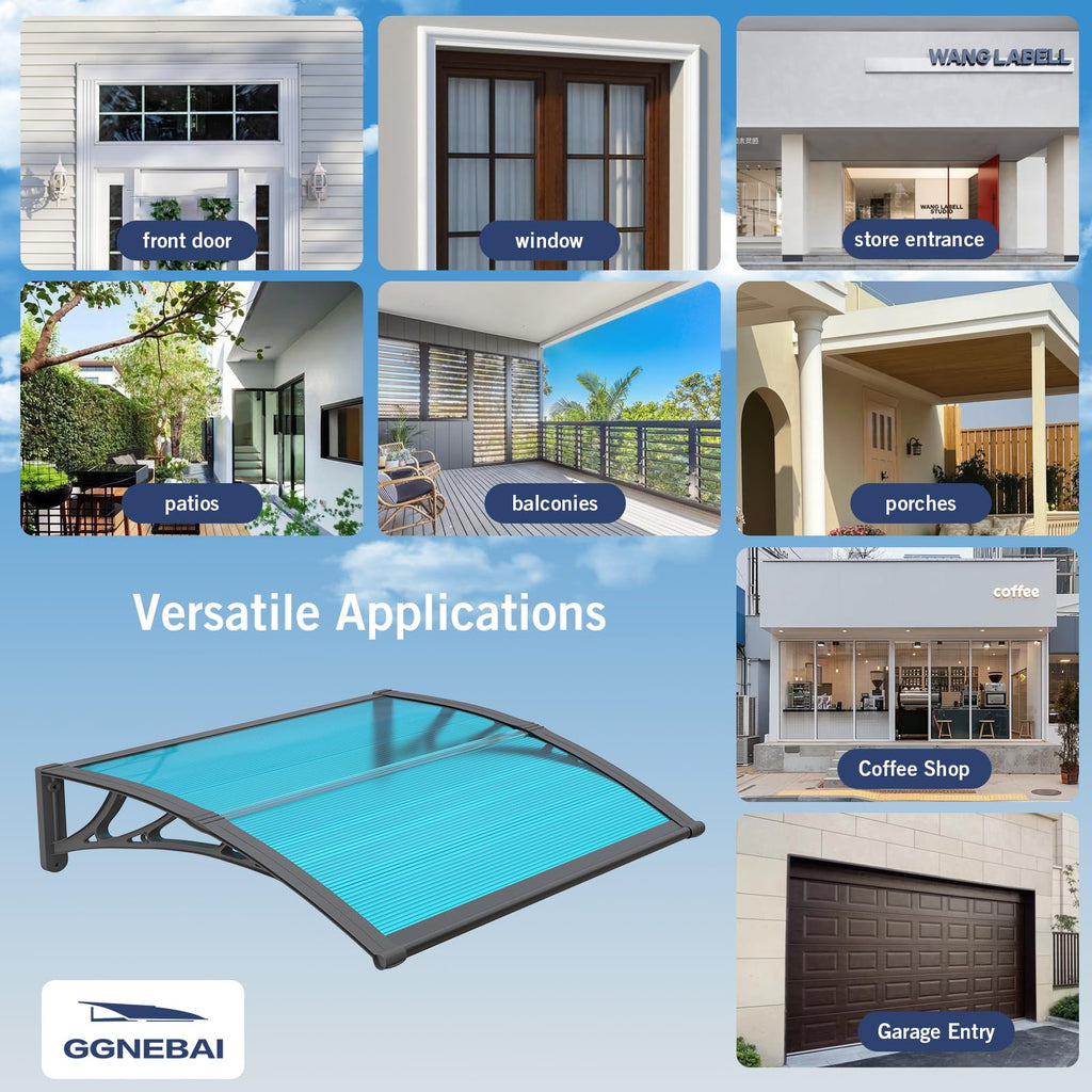 New GGNEBAI 40x80 Polycarbonate Door Entrance Awning Canopy - UVRainSnow Protect Blue