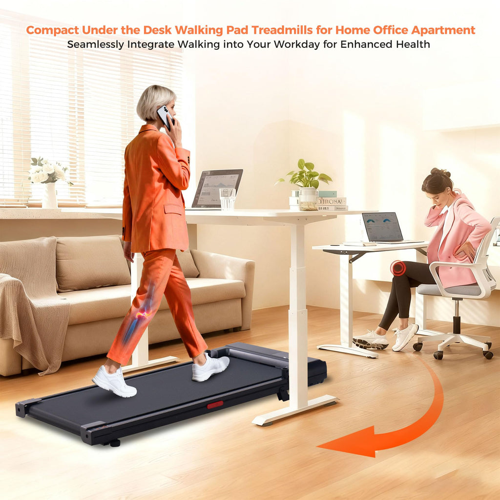 Black Portable Under Desk Walking Pad Treadmill with Handles 3.0HP 0.6-7.6MPH 350LB Capacity