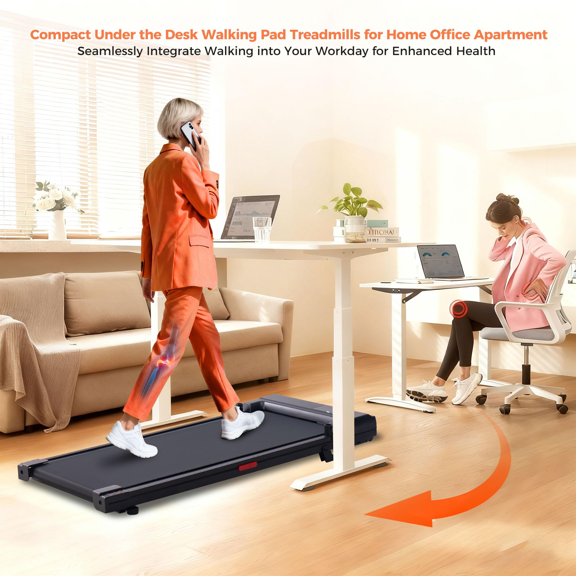 Black Portable Under Desk Walking Pad Treadmill with Handles 3.0HP 0.6-7.6MPH 350LB Capacity