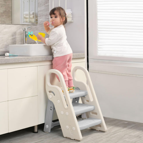 Adjustable Foldable 3-Step Kids Step Stool for Nursery Gray