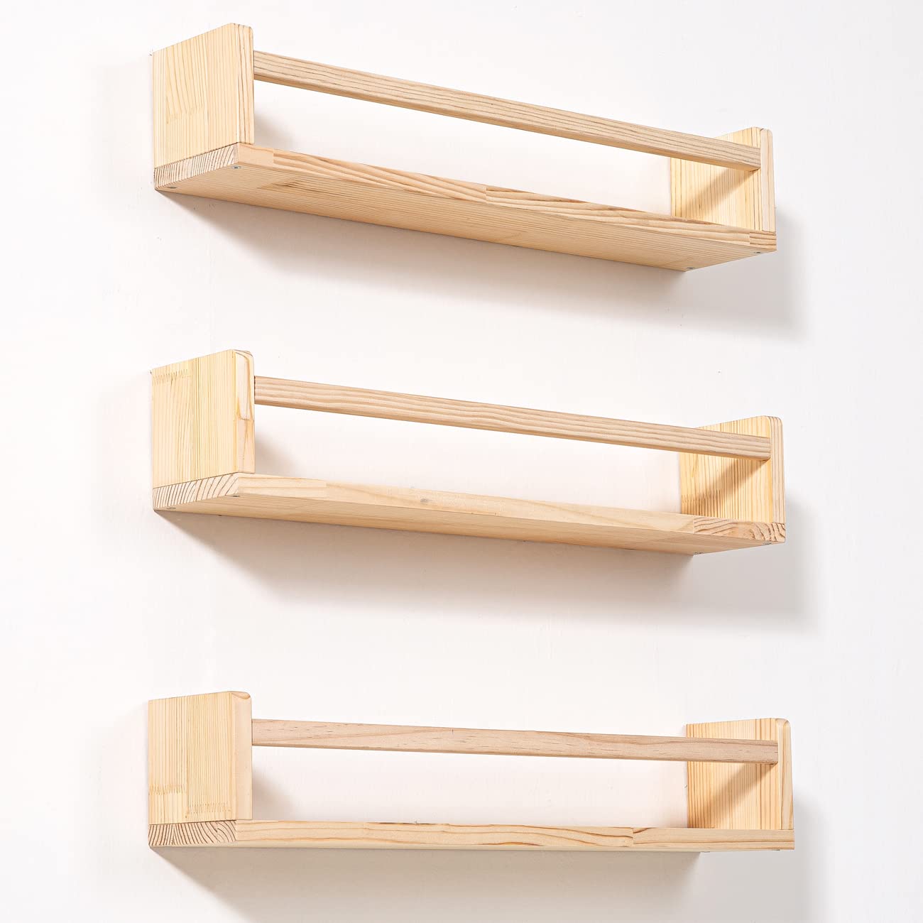 Set of 3 24-Inch Rustic Natural Wood Floating Wall Book Shelves