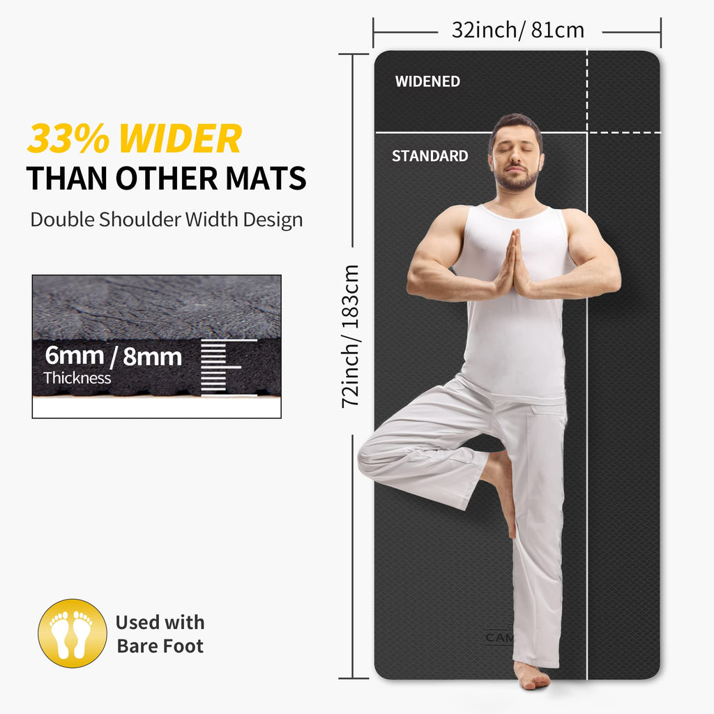 Open-Box New CAMBIVO Extra Wide 72x32in Yoga Mat 6mm Thick Non-Slip Dark Black Retail $40.00