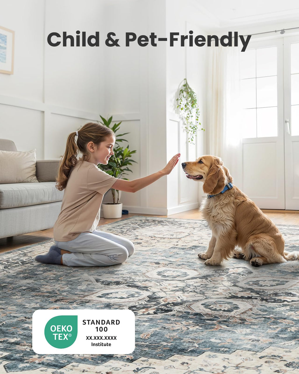 New As-Is AMADA HOMEFURNISHING 10x14 Washable Low-Profile Area Rug with Non-Slip Backing. Retail $179.00