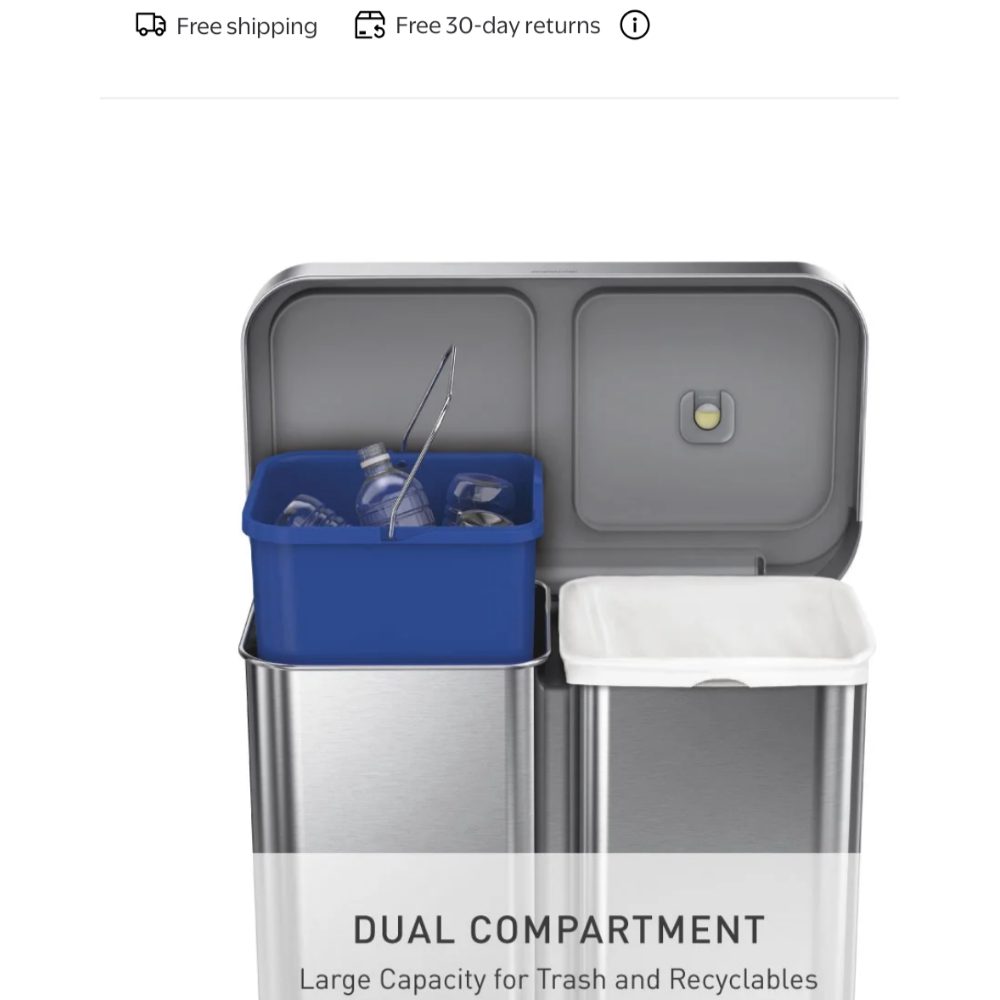 Simplehuman 58L Stainless Steel Dual Compartment Step Trash Can