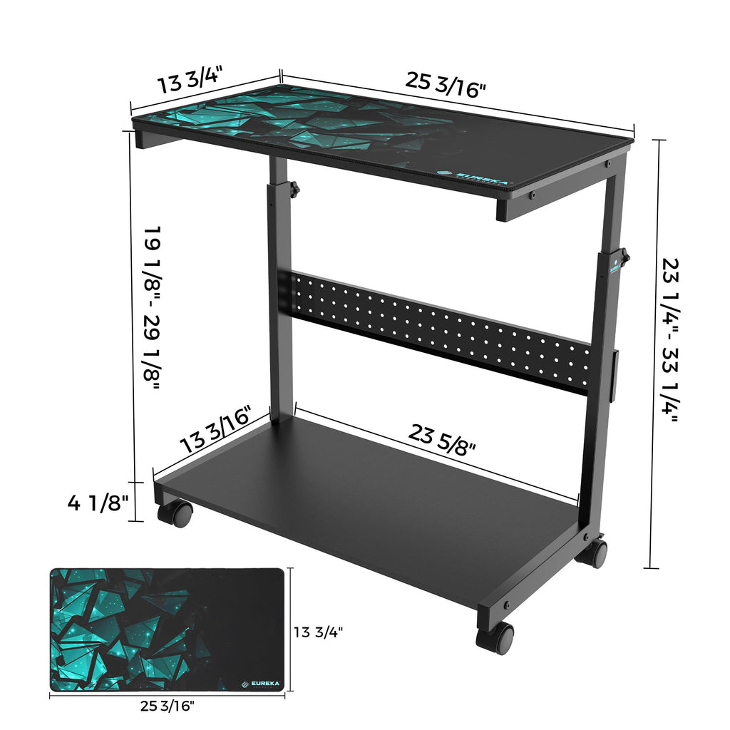 Black Height Adjustable 2-Tier PC Tower Stand Computer Cart with Wheels