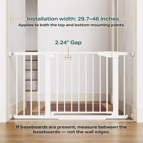 5 Baby Gate Adjustable 29.7-46 Wide Pressure Mounted White
