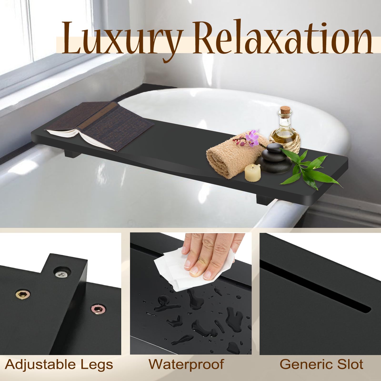 Black Bamboo Bathtub Tray 29.5 Inch