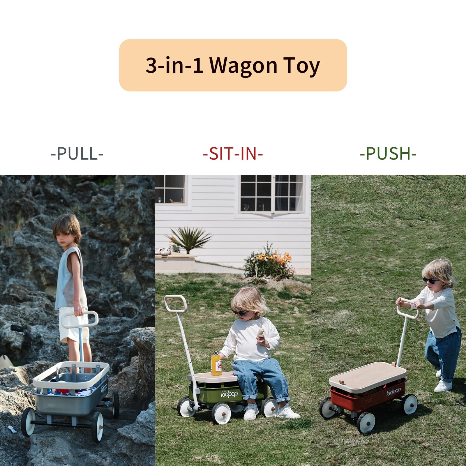 New kidpop PULA-Wild 3-in-1 Kids Push Walker  Pull-Along Wagon with Removable Wooden Cover. Retail $99.00