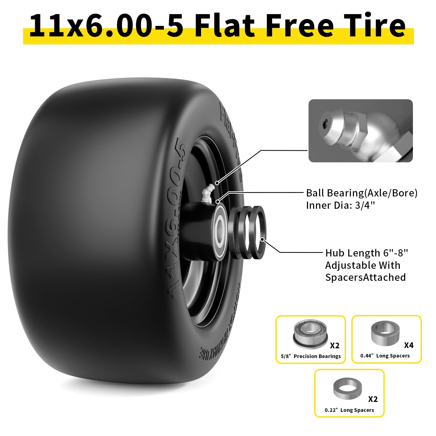 New RONPOW 11x6.00-5 with Flat Free Design - Lawn Mower Tire