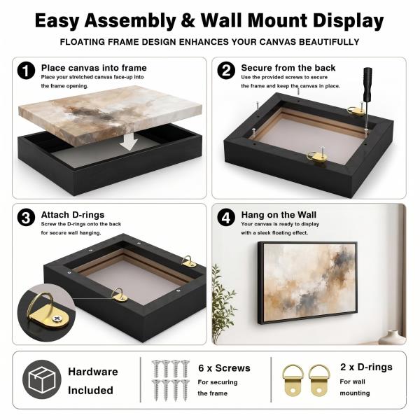 Canvas Floater Frame for Finished Canvas Art, 1.25" Deep Floating Shadow Gap Design, Floating Frame for Canvas Art, Modern Gallery Style Wall Decor, Hardware Included (Champagne Gold, 16x20) Retail $51.00
