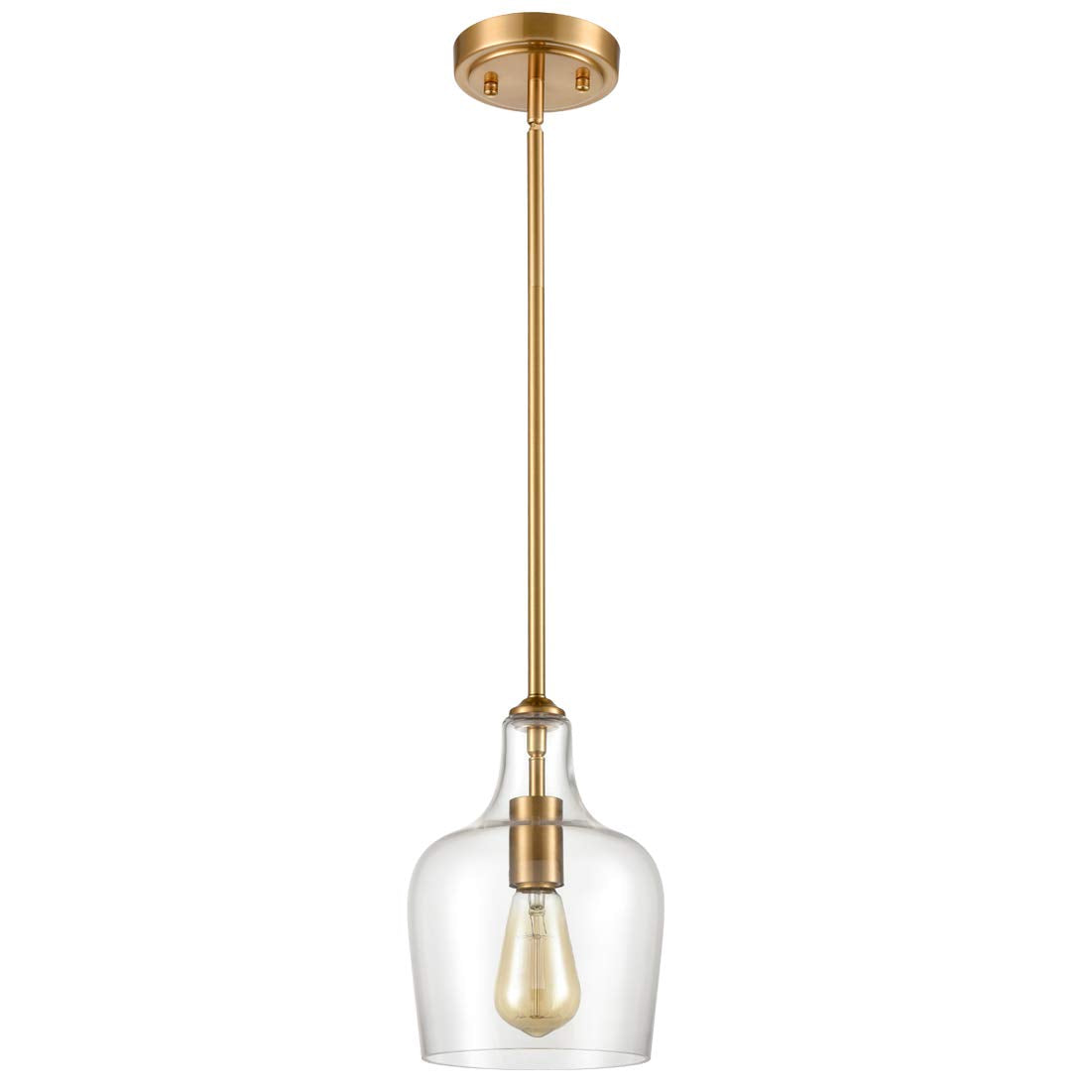 JEENKAE Modern Brass Glass Kitchen Pendant Lighting Rod-Hung Gold Pendant Light, 1-Light-1 Retail $83.00