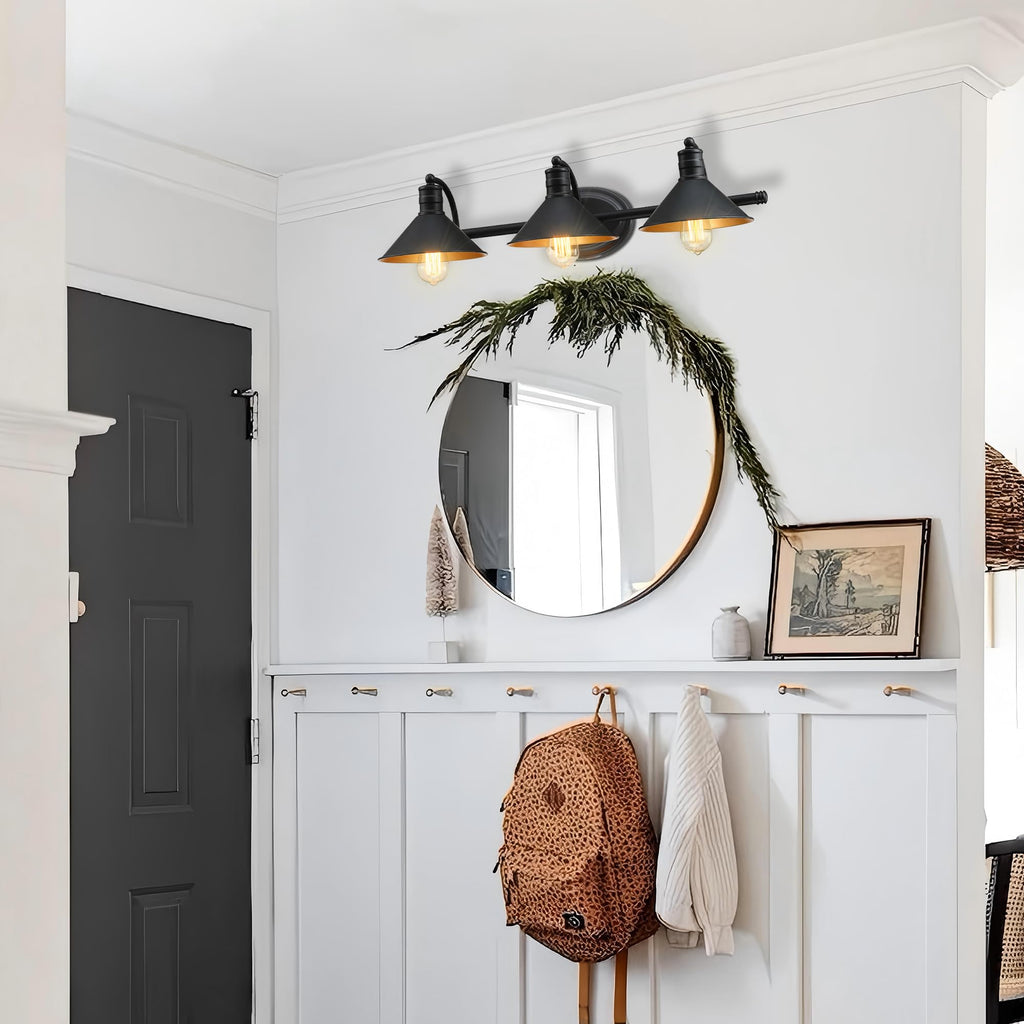 -Light Farmhouse Bathroom Vanity Wall Sconce - Black and Gold