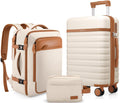 Beige 3pc Hardshell Luggage Set with 20 Carry-On  18 Backpack
