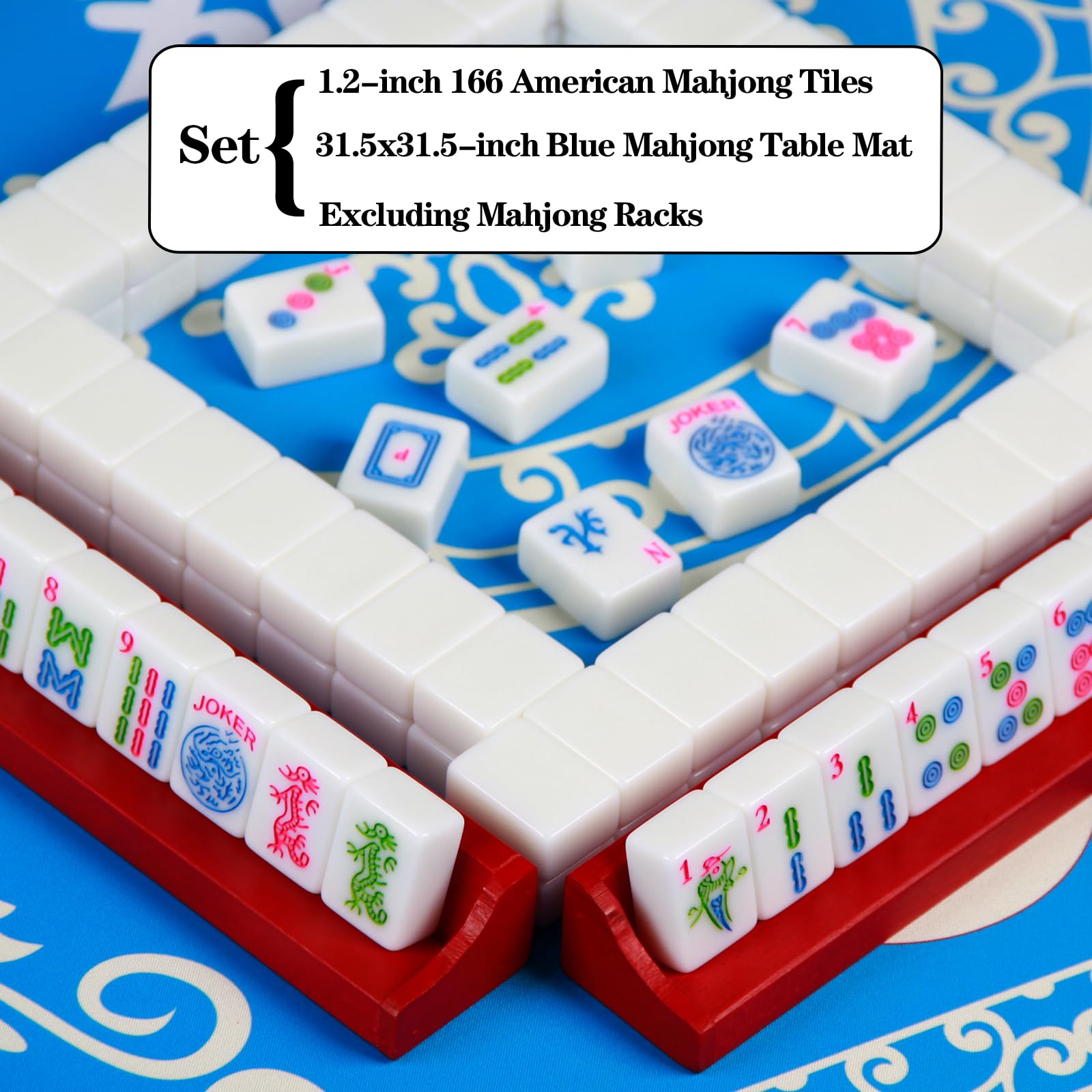 American Mahjong Set with 166 1.2-inch Lantian Jade White Tiles  Mat